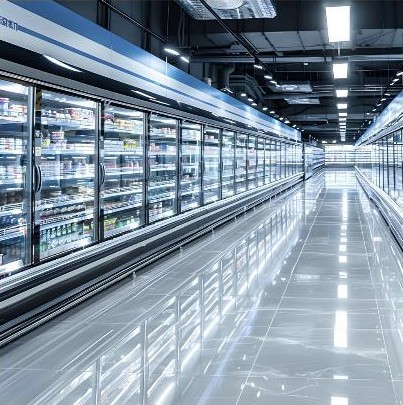 Refrigerated aisles in a supermarket